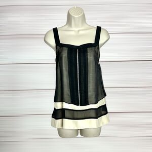 Rag & Bone Silk Layered Top Sleeveless Black Ivory Adjustable Strap Excellent 2